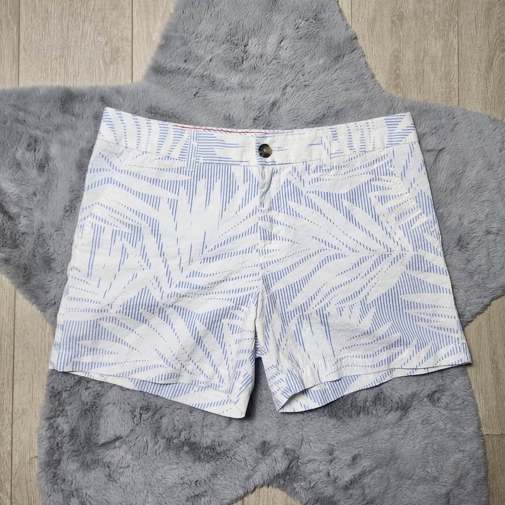 Tommy Hilfiger Palm Leaf Stripe Seersucker Chino Shorts Blue White Size 10